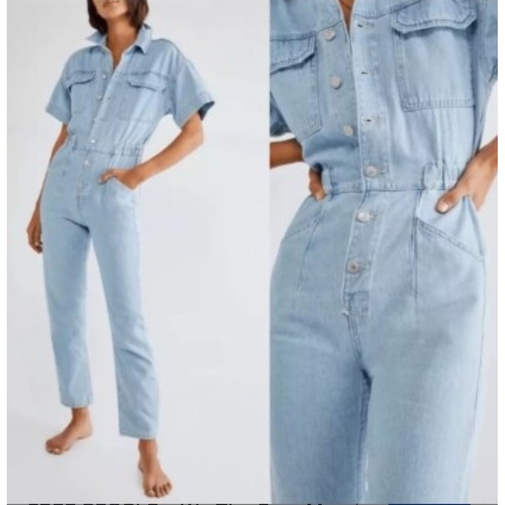 We The Free Coveralls Womens S Blue Marci Denim Jumpsuit Boiler Suit Retro